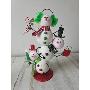 Vintage pier 1 glitter snowman stack totem presents metal‎ decor rare candy cane